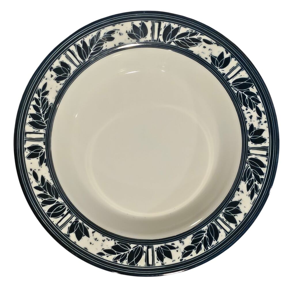 Dansk Ceylon Wide Rimmed Salad Soup Bowl Blue Leaf Pattern Border KW/NR Japan